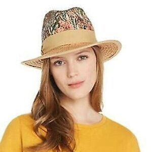 Raffaello Bettini Women's Sun Hat Floral Detail Woven Printed Hat Natural 57 NWT